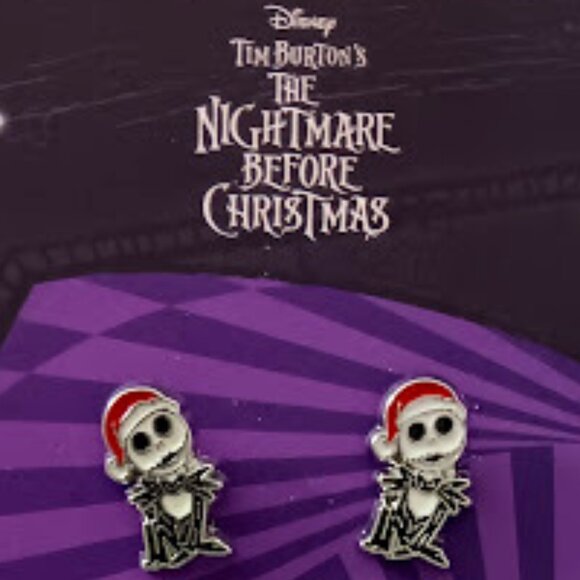 DISNEY THE NIGHTMARE BEFORE CHRISTMAS JACK WITH SANTA HAT STUD EARRINGS**NEW! - Picture 1 of 5